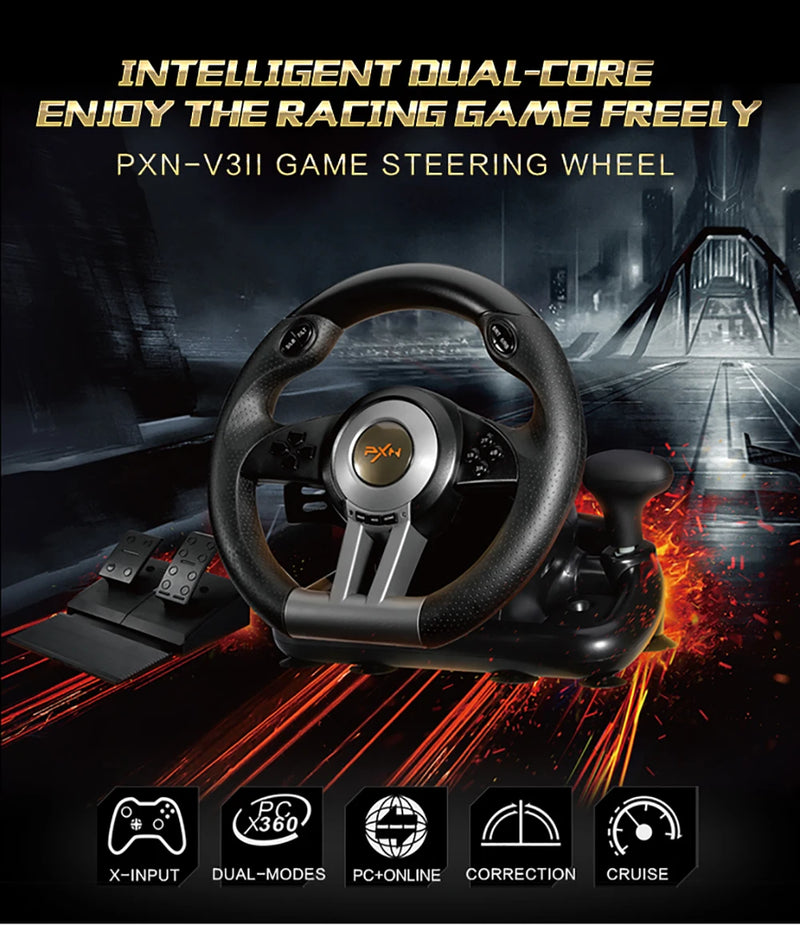 Pxn v3ii gaming volante pedal vibração controlador de jogo de corrida para xbox um para pc para ps3 ps4 para n-switch