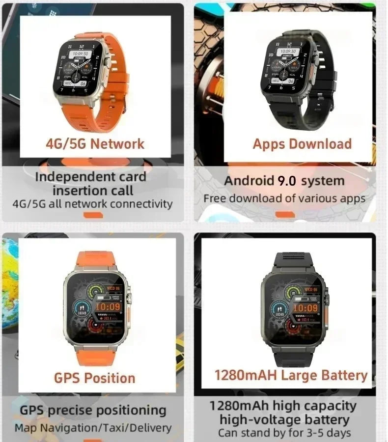 All-link Network smartwatch CDS9 4G 256GB de armazenamento, câmera rotativa integrada, aplicativo GPS WIFI, rastreador de frequência cardíaca, relógio esportivo