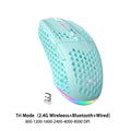Soliaka mouse para jogos e-sports, sem fio/com fio, ultraleve, favo de mel, rgb, retroiluminado, ajustável, 12800dpi, ergonômico, gamer