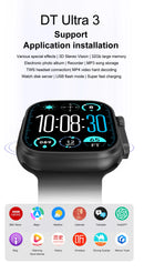 Dt ultra 3 smartwatch tela amoled 4gb mp3 mp4 player bluetooth rede compartilhamento app loja chatgpt inteligente ai relógio masculino sportwatch