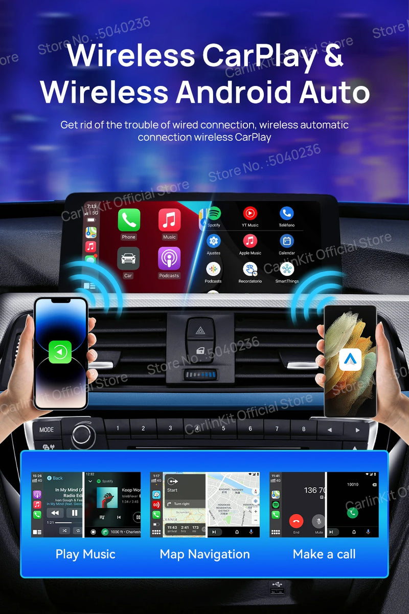 Android Auto Wireless Android 13.0 TV Box CarlinKit Portátil CarPlay AI Box Wireless CarPlay Suporte para reprodução de vídeo para Netflix YouTube Volkswagen Audi Golf Mercedes Benz Ford Fiat Toyota etc.