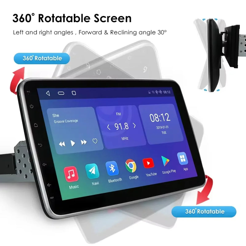 1 din android rádio estéreo do carro 10.1 girar tela de toque removível para universal carplay navegação gps bluetooth wifi autoradio