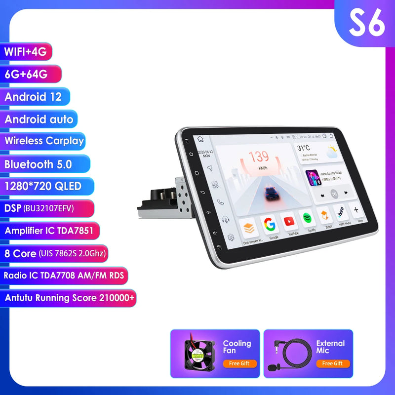 1 din android rádio estéreo do carro 10.1 girar tela de toque removível para universal carplay navegação gps bluetooth wifi autoradio
