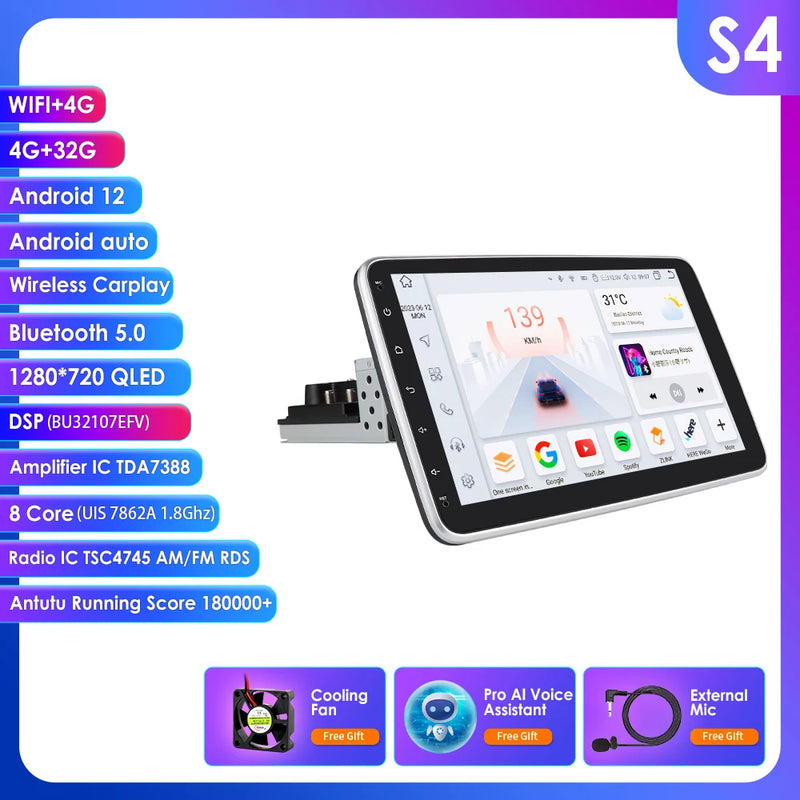 1 din android rádio estéreo do carro 10.1 girar tela de toque removível para universal carplay navegação gps bluetooth wifi autoradio
