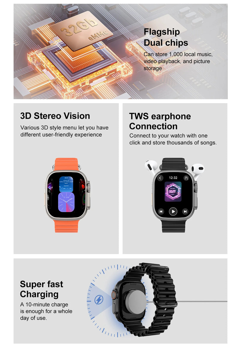 Dt ultra 3 smartwatch tela amoled 4gb mp3 mp4 player bluetooth rede compartilhamento app loja chatgpt inteligente ai relógio masculino sportwatch
