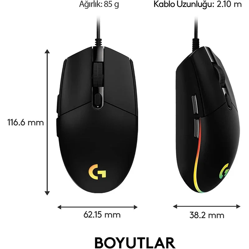 Logitech g102 mouse usb com fio mouse para jogos 8000 dpi tela de efeito óptico arco-íris para computador pc/mac e laptop