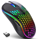Mouse de carregamento com iluminação RGB sem fio 2.4G com DPI ajustável e ergonômico com design em favo de mel para laptop de mesa