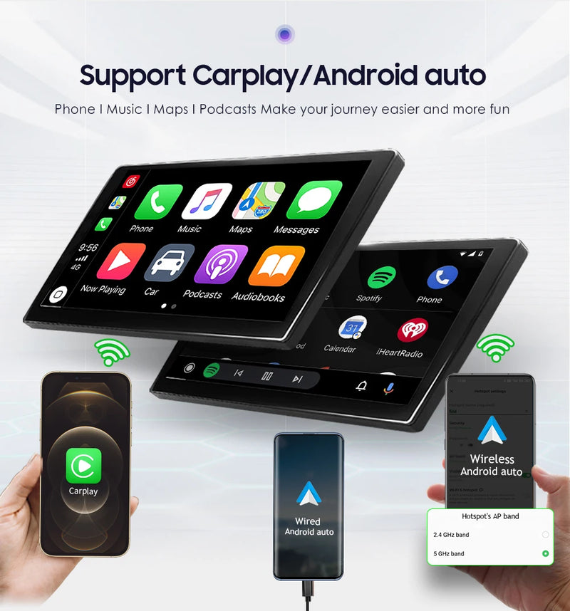 1 din android rádio estéreo do carro 10.1 girar tela de toque removível para universal carplay navegação gps bluetooth wifi autoradio