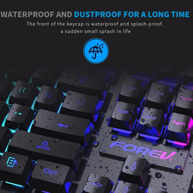 Teclado mecânico retroiluminado com 104 teclas, teclado para jogos com fio, à prova d'água, luminoso, conjunto de teclado e mouse para gamer, pc, laptop, escritório