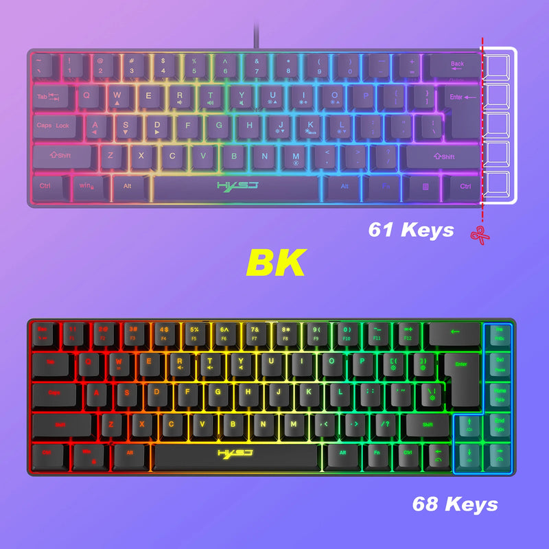 HXSJ-V200 Teclado com fio Mini Gaming, K68 RGB Streamer, membrana sem gestos de 19 teclas, sensação mecânica para jogo ou escritório