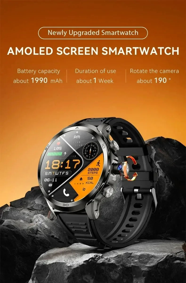 Novo relógio inteligente 5G LTE 190 °   Inserção de câmera rotativa Cartão Sim Google Play Store App Download GPS WIFI Frequência Cardíaca Android Smartwatch