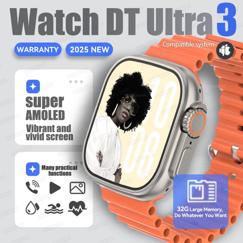 Dt ultra 3 smartwatch tela amoled 4gb mp3 mp4 player bluetooth rede compartilhamento app loja chatgpt inteligente ai relógio masculino sportwatch
