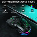 Soliaka mouse para jogos e-sports, sem fio/com fio, ultraleve, favo de mel, rgb, retroiluminado, ajustável, 12800dpi, ergonômico, gamer