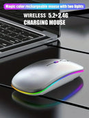 Mouse sem fio Bluetooth e 2,4 GHz modos duplos recarregável RGB ergonômico silencioso clique para PC iPad laptop celular TV