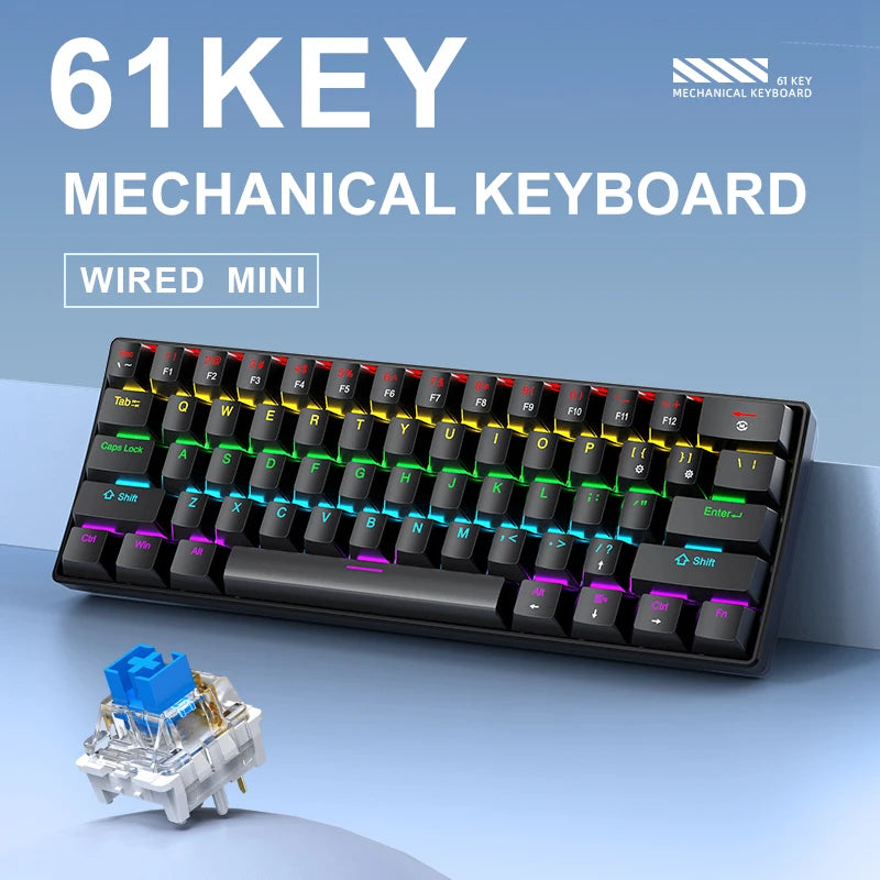 60% mini teclado mecânico com fio portátil, mini teclado APAYADO K61 com fio, 61 teclas Phantom RGB, preto, branco, vermelho, vermelho/azul interruptor
