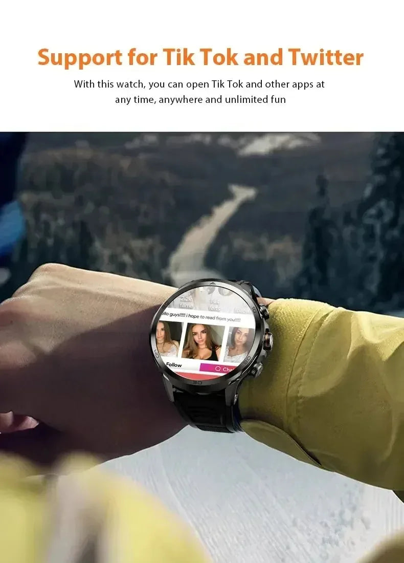 Novo relógio inteligente 5G LTE 190 °   Inserção de câmera rotativa Cartão Sim Google Play Store App Download GPS WIFI Frequência Cardíaca Android Smartwatch