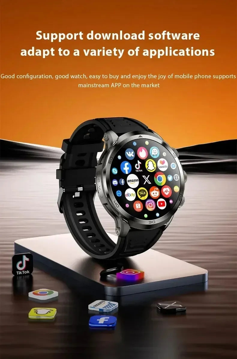Novo relógio inteligente 5G LTE 190 °   Inserção de câmera rotativa Cartão Sim Google Play Store App Download GPS WIFI Frequência Cardíaca Android Smartwatch