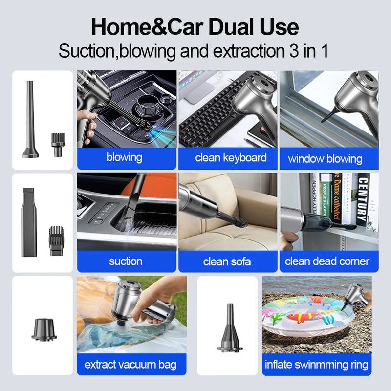 Aspirador de pó para carro, poderoso aspirador de pó sem fio, 95000pa, forte sucção, portátil, sem fio, veículo, aspirador de pó para carro