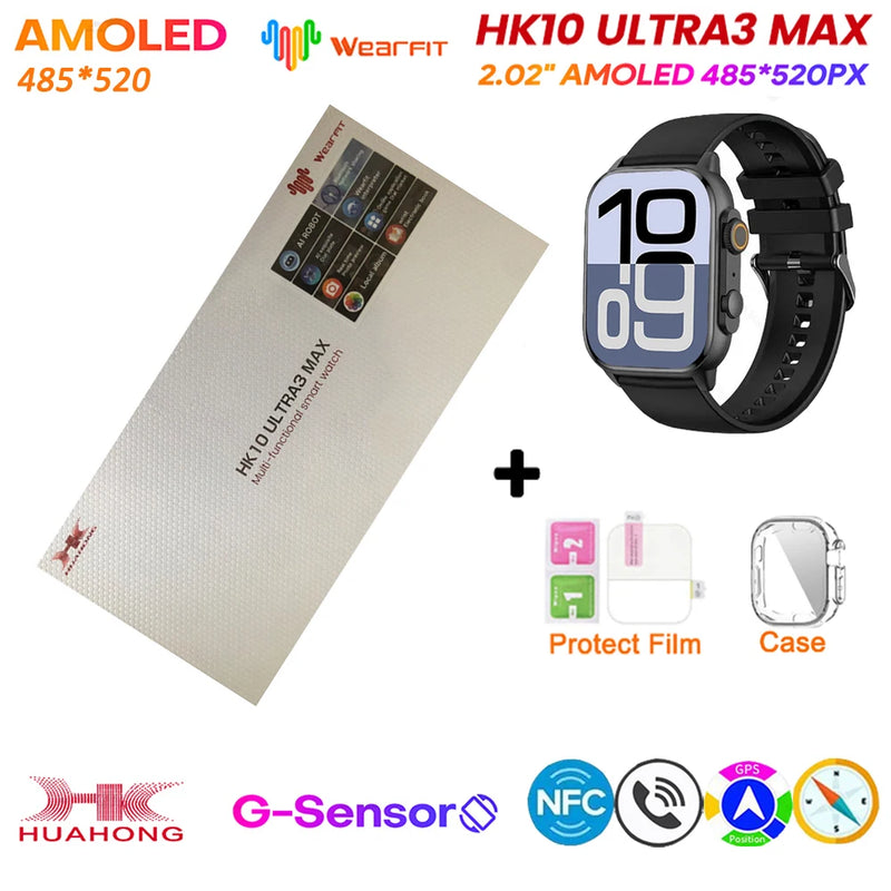 2025 hk10 ultra 3 max relógio inteligente original 4gb rom ai robô compartilhamento de rede amoled nfc bússola gps smartwatch para iso android