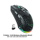 Soliaka mouse para jogos e-sports, sem fio/com fio, ultraleve, favo de mel, rgb, retroiluminado, ajustável, 12800dpi, ergonômico, gamer