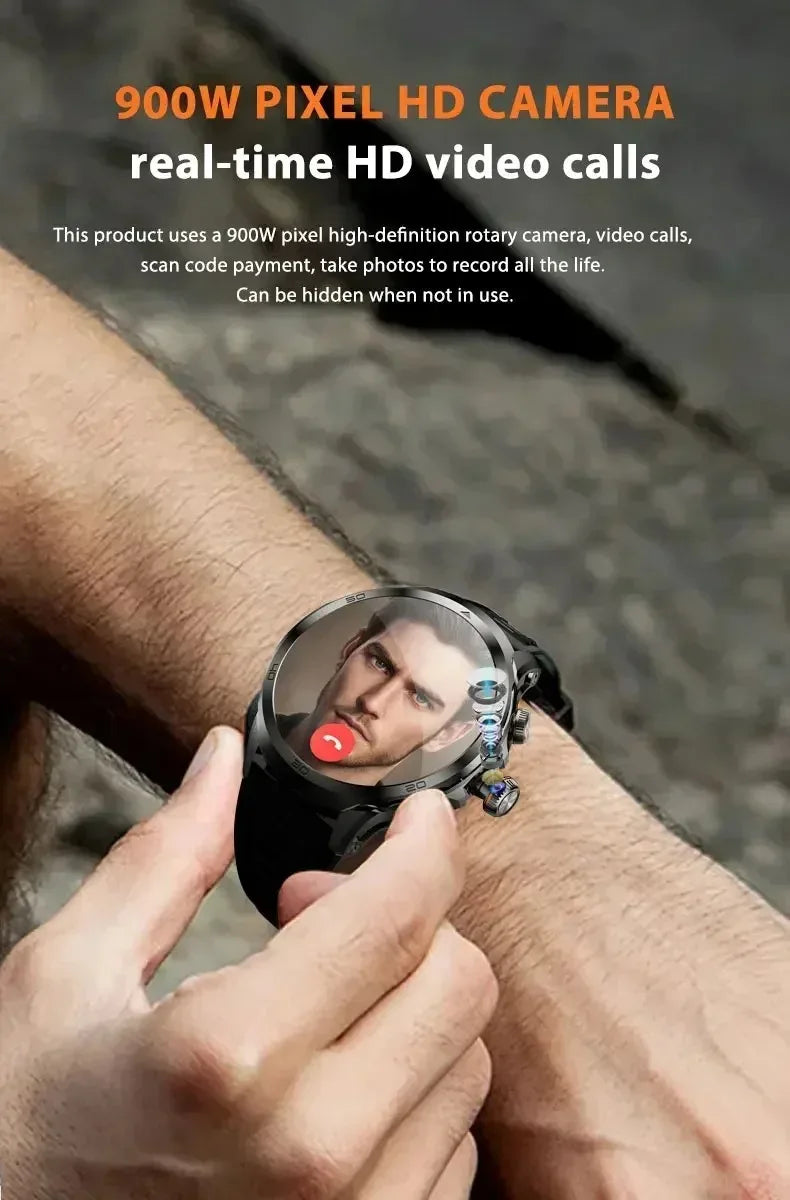 Novo relógio inteligente 5G LTE 190 °   Inserção de câmera rotativa Cartão Sim Google Play Store App Download GPS WIFI Frequência Cardíaca Android Smartwatch