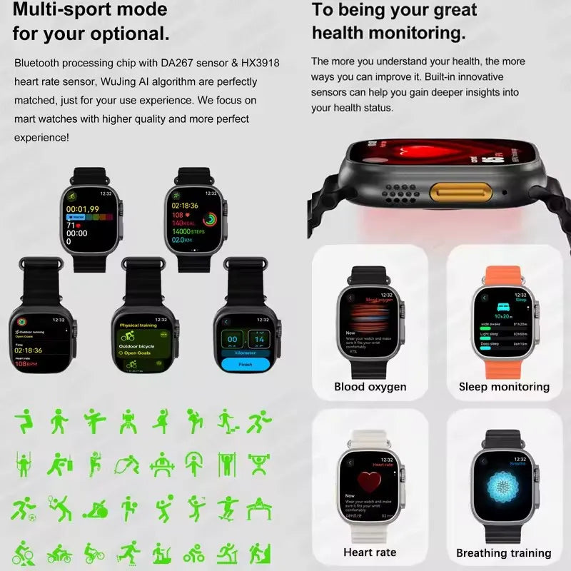 Novo dtultra 3 smartwatch 2.01 "tela amoled 32gb mp3 player bluetooth rede compartilhamento app loja inteligente ai relógio masculino 2025 original