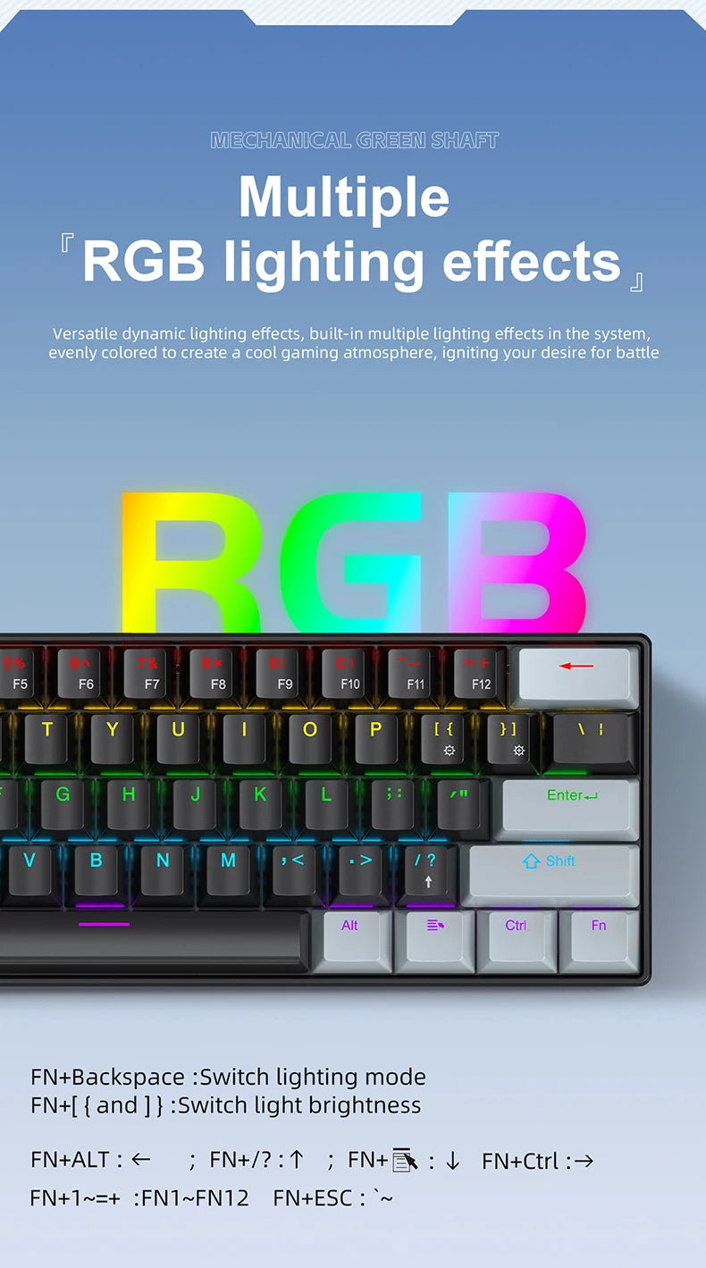 60% mini teclado mecânico com fio portátil, mini teclado APAYADO K61 com fio, 61 teclas Phantom RGB, preto, branco, vermelho, vermelho/azul interruptor