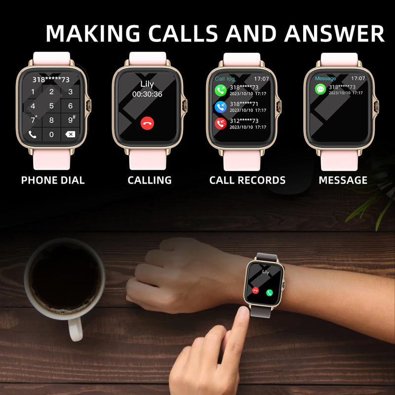 Relógio inteligente à prova d'água de 1.83 '', com mensagem, resposta, chamada, monitoramento do sono, pedômetro esportivo, alertas de informações para iPhone Android