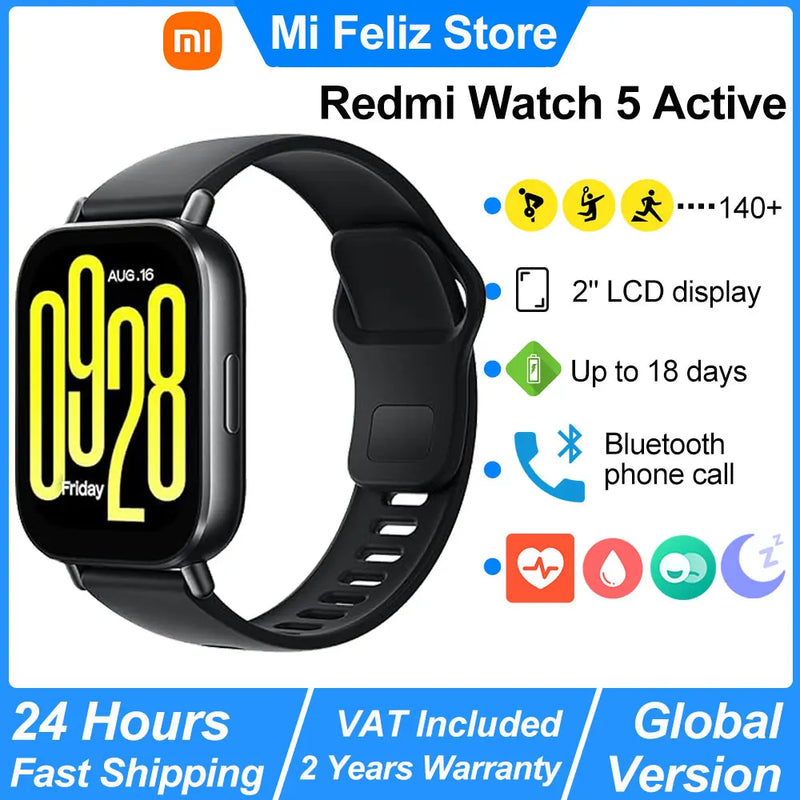 Xiaomi redmi relógio 5 ativo relógio inteligente bluetooth 5.3 oxigênio no sangue freqüência cardíaca suporta chamadas de voz bluetooth 2 "display lcd