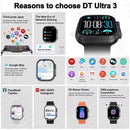 Novo dtultra 3 smartwatch 2.01 "tela amoled 32gb mp3 player bluetooth rede compartilhamento app loja inteligente ai relógio masculino 2025 original