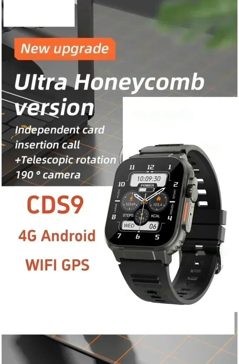 All-link Network smartwatch CDS9 4G 256GB de armazenamento, câmera rotativa integrada, aplicativo GPS WIFI, rastreador de frequência cardíaca, relógio esportivo