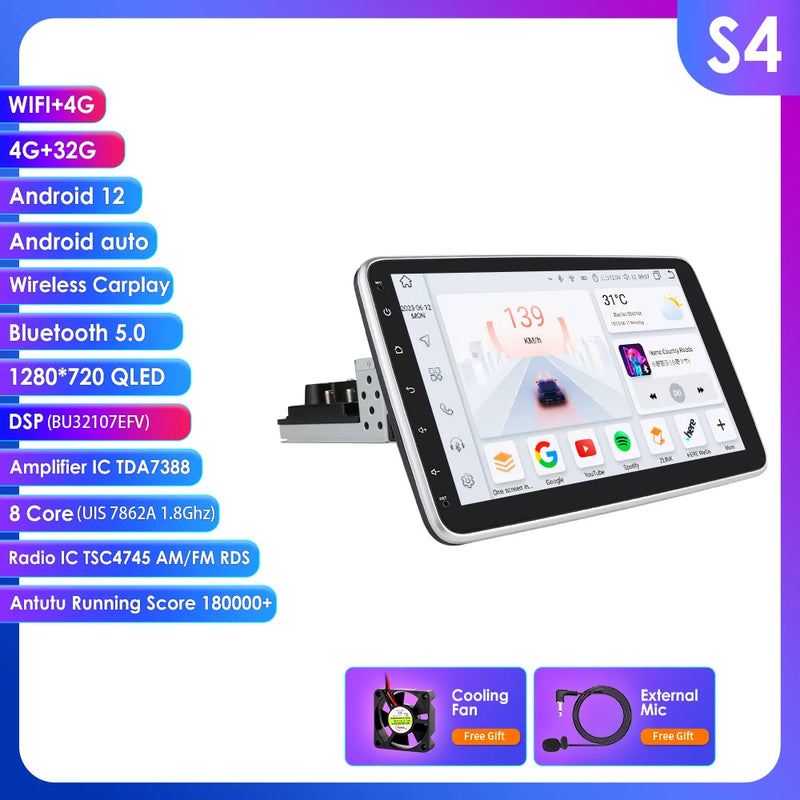 1 din android rádio estéreo do carro 10.1 girar tela de toque removível para universal carplay navegação gps bluetooth wifi autoradio