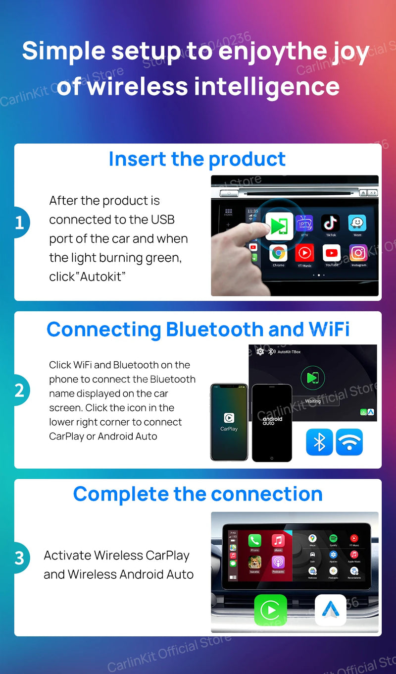 Android Auto Wireless Android 13.0 TV Box CarlinKit Portátil CarPlay AI Box Wireless CarPlay Suporte para reprodução de vídeo para Netflix YouTube Volkswagen Audi Golf Mercedes Benz Ford Fiat Toyota etc.