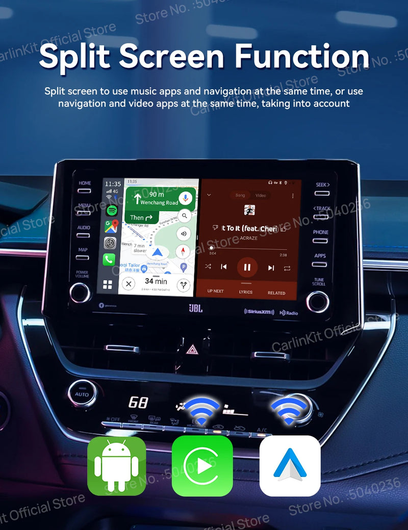 Android Auto Wireless Android 13.0 TV Box CarlinKit Portátil CarPlay AI Box Wireless CarPlay Suporte para reprodução de vídeo para Netflix YouTube Volkswagen Audi Golf Mercedes Benz Ford Fiat Toyota etc.