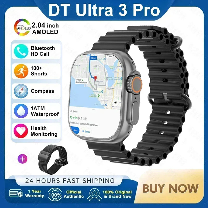 2025 novo original dt ultra 3 relógio inteligente homem 49mm amoled 32g rom chat gpt nfc bússola bt chamada esporte gps pista relógio esportivo feminino