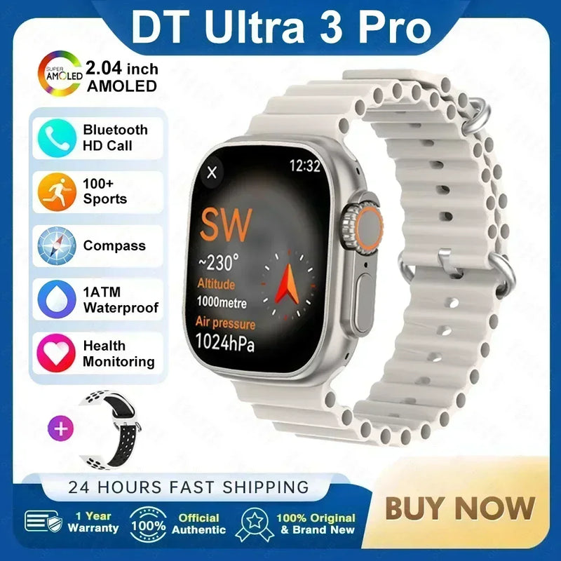 2025 novo original dt ultra 3 relógio inteligente homem 49mm amoled 32g rom chat gpt nfc bússola bt chamada esporte gps pista relógio esportivo feminino