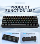 60% mini teclado mecânico com fio portátil, mini teclado APAYADO K61 com fio, 61 teclas Phantom RGB, preto, branco, vermelho, vermelho/azul interruptor