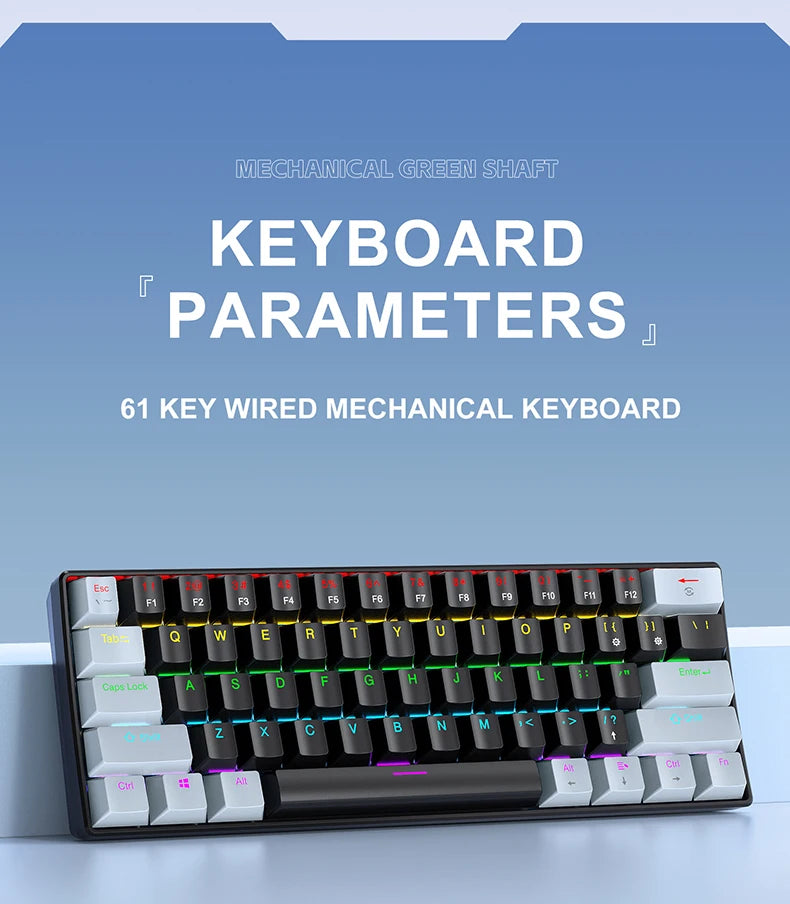60% mini teclado mecânico com fio portátil, mini teclado APAYADO K61 com fio, 61 teclas Phantom RGB, preto, branco, vermelho, vermelho/azul interruptor