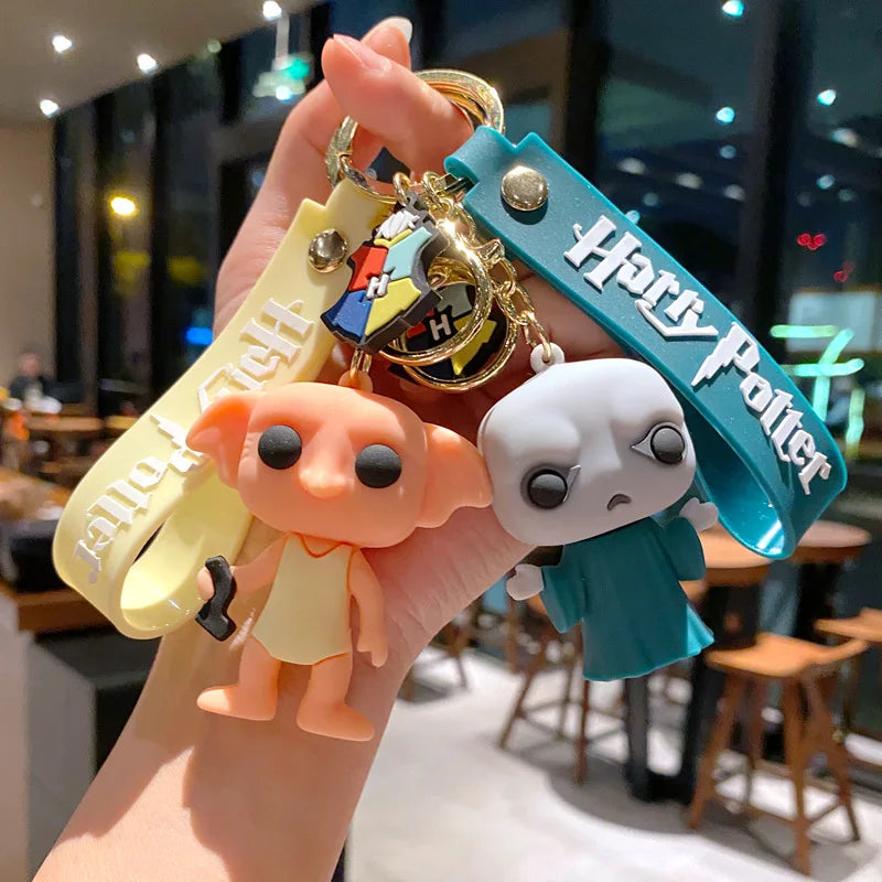 3d harried potter pvc chaveiro brinquedo hermione granger malfoy ron dobby voldemort snape brinquedo figuras festa chaveiros crianças presentes brinquedos