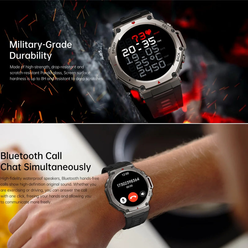 2025 novo relógio inteligente militar embutido gps bússola barométrica altímetro 5atm à prova dwaterproof água esporte smartwatch masculino chamada bluetooth