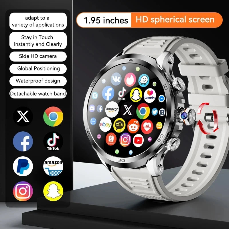Novo relógio inteligente 5G LTE 190 °   Inserção de câmera rotativa Cartão Sim Google Play Store App Download GPS WIFI Frequência Cardíaca Android Smartwatch