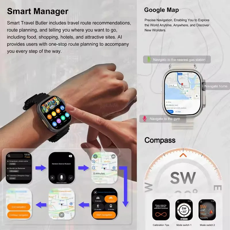 Novo dtultra 3 smartwatch 2.01 "tela amoled 32gb mp3 player bluetooth rede compartilhamento app loja inteligente ai relógio masculino 2025 original