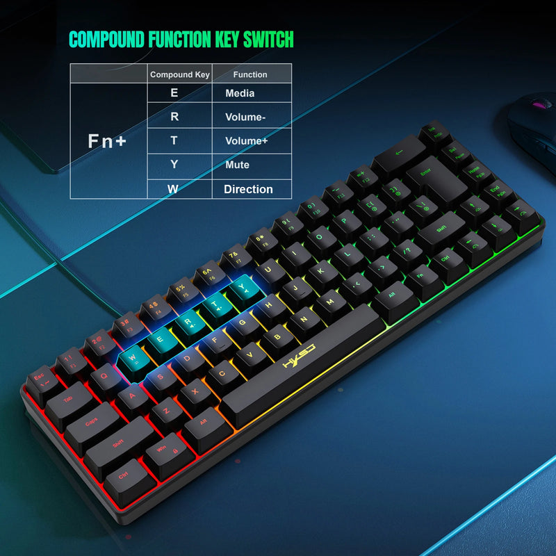 HXSJ-V200 Teclado com fio Mini Gaming, K68 RGB Streamer, membrana sem gestos de 19 teclas, sensação mecânica para jogo ou escritório