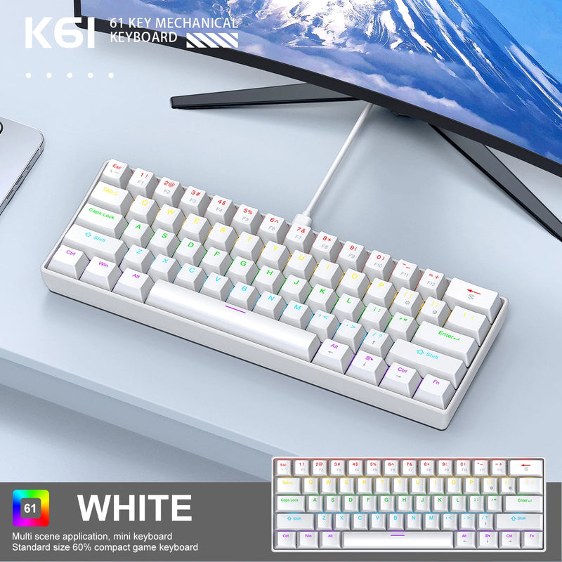 60% mini teclado mecânico com fio portátil, mini teclado APAYADO K61 com fio, 61 teclas Phantom RGB, preto, branco, vermelho, vermelho/azul interruptor