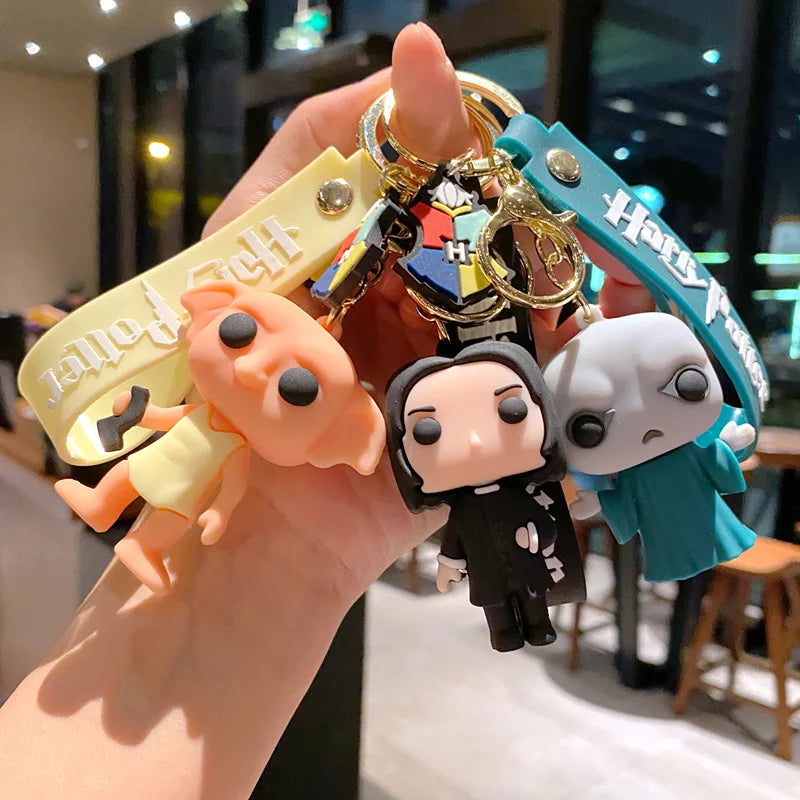 3d harried potter pvc chaveiro brinquedo hermione granger malfoy ron dobby voldemort snape brinquedo figuras festa chaveiros crianças presentes brinquedos