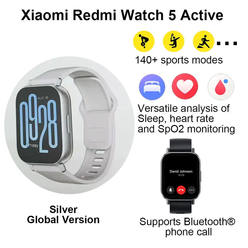 Xiaomi redmi relógio 5 ativo relógio inteligente bluetooth 5.3 oxigênio no sangue freqüência cardíaca suporta chamadas de voz bluetooth 2 "display lcd
