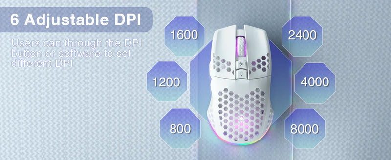 Soliaka mouse para jogos e-sports, sem fio/com fio, ultraleve, favo de mel, rgb, retroiluminado, ajustável, 12800dpi, ergonômico, gamer
