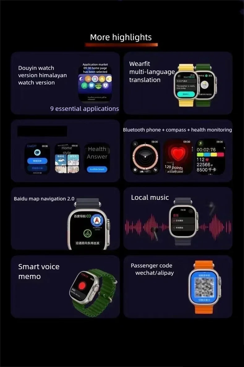 HK10 ULTRA-A 2.02 polegadas Novo relógio de inteligência multifuncional Bluetooth Compartilhamento de rede Navegação GPS NFC e pagamento duplo