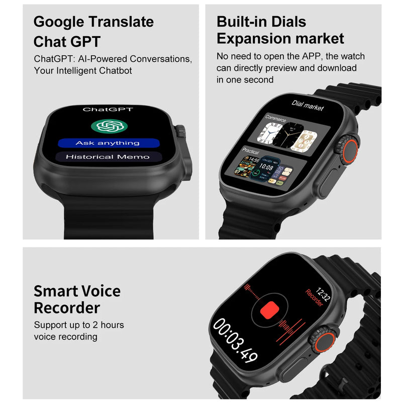 Dt ultra 3 smartwatch tela amoled 4gb mp3 mp4 player bluetooth rede compartilhamento app loja chatgpt inteligente ai relógio masculino sportwatch
