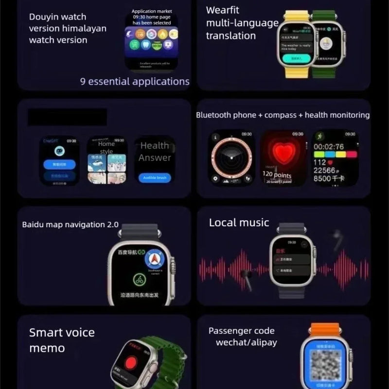 HK10 ULTRA-A 2.02 polegadas Novo relógio de inteligência multifuncional Bluetooth Compartilhamento de rede Navegação GPS NFC e pagamento duplo